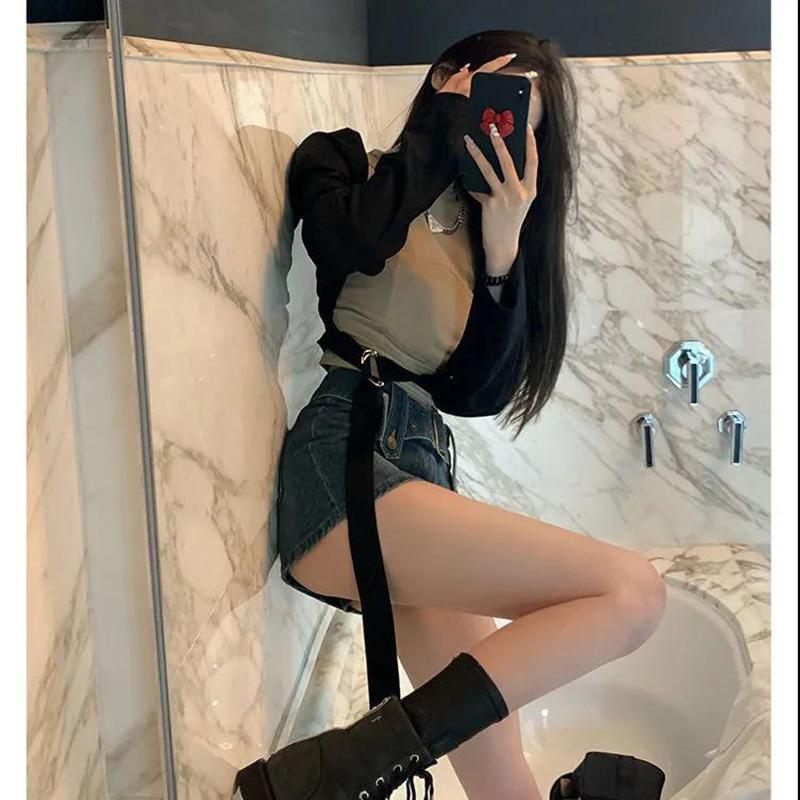 Denim Skirt Female Summer Korean Version Was Thin Package Hip Skirt with Lining A-line Skirt Simple Commute Skirt