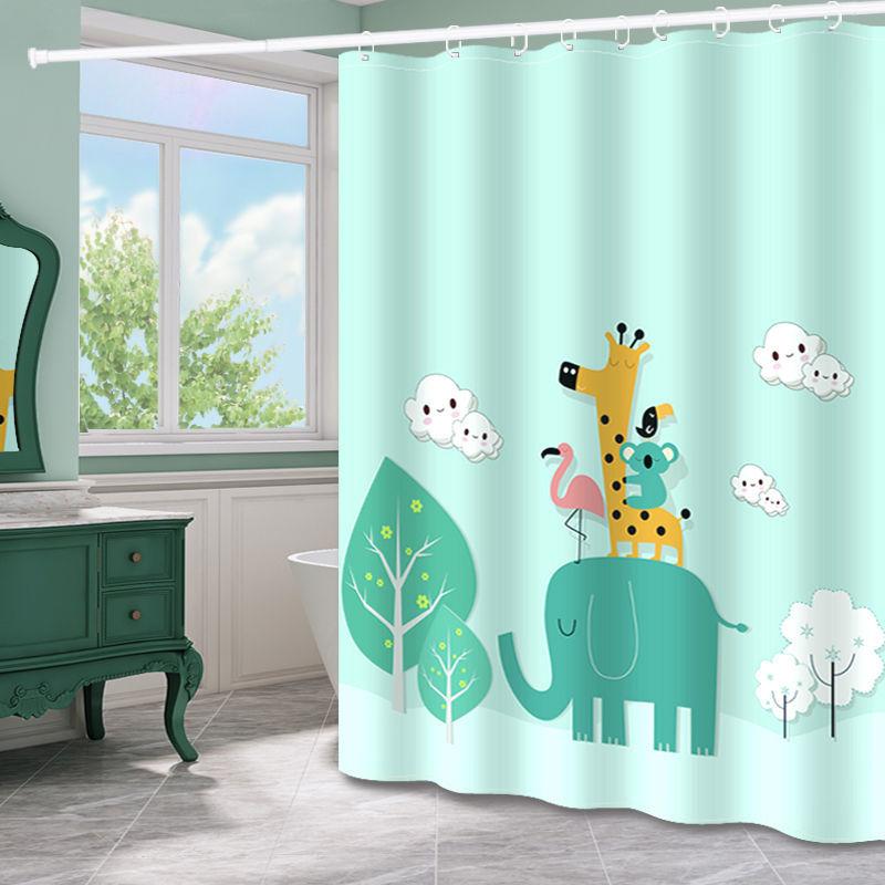 Nordic Bathroom Cartoon Shower Curtain Fabric Thickened Bathroom Waterproof and Mildew-proof Partition Curtain Hanging Curtain Shower Curtain