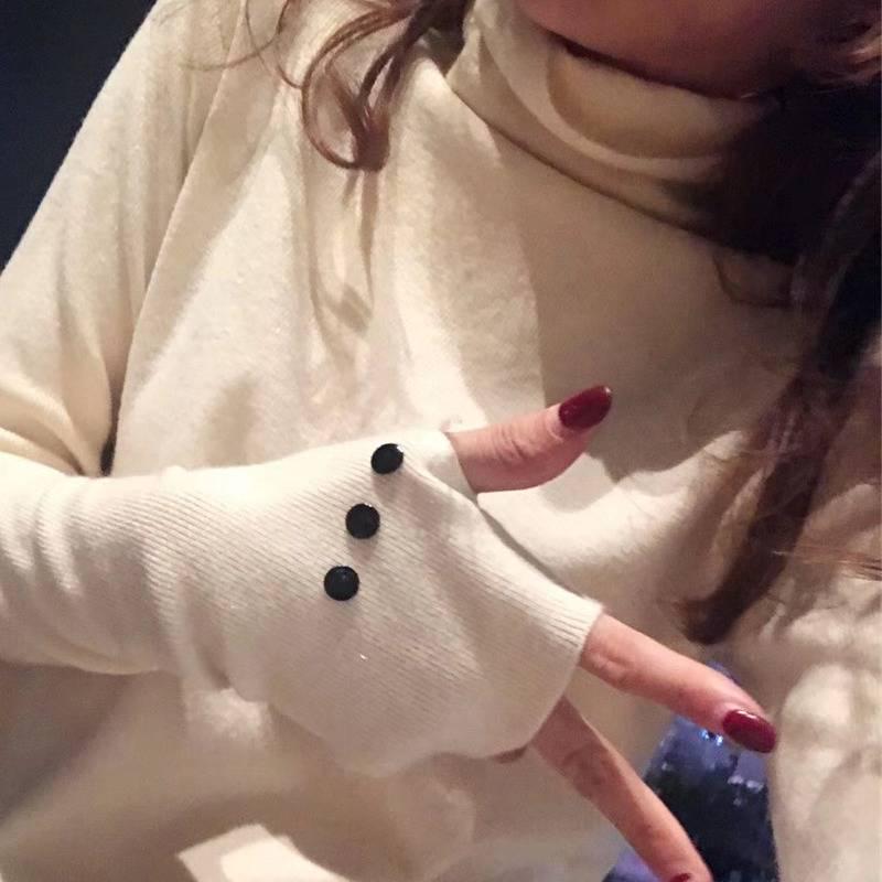 Sweater Women Autumn Winter Thick Pile Collar Exposed Finger Bottoming Shirt Long Sleeve