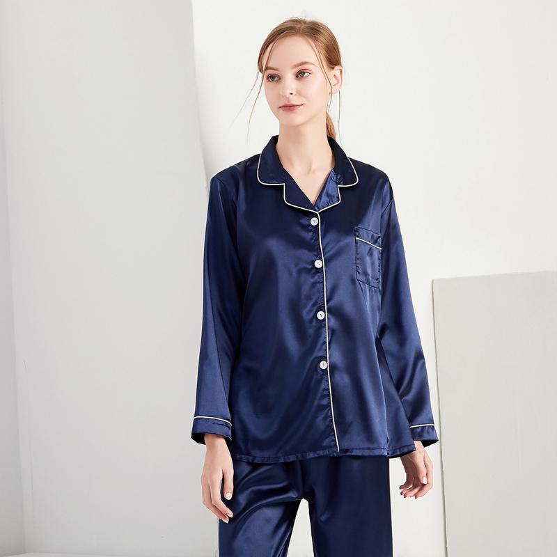 Women Silk Satin Pajamas Set Sleepwear Casual Simple Pajama Couple Pajamas Suit Female Sleep Two Piece Set Men Loungewear Plus Size Nightwear