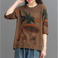 Cotton Thread Three-quarter Sleeves Ethnic Style Literary Retro Print Pullover Loose All-match Knitted Sweater Women