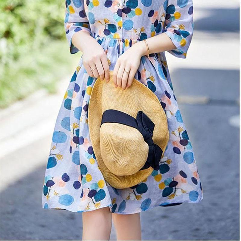 Summer Printed Half Sleeved Dress Women's Mid-length Korean Slim Fit Plus Size Long Skirt Lapel Pleated A-line Skirt Colorful Polka Dot Dress