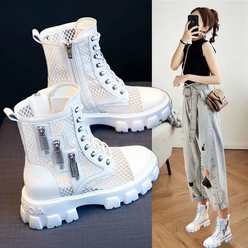 Summer Thin Women's Martin Boots Hollow Breathable Net Boots Women's Shoes with Skirt