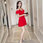 Sling Skirt Is Thin Temperament Sexy V-neck Strapless Dress Women's Summer Slim Short Dress Sexy V-neck Fabric Light and Breathable