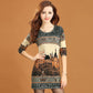 Women's Cashmere Sweater Printing Mid-length Wool Sweater  Large Size Knit Sweater Dress Female Bottoming Dress Fall Winter