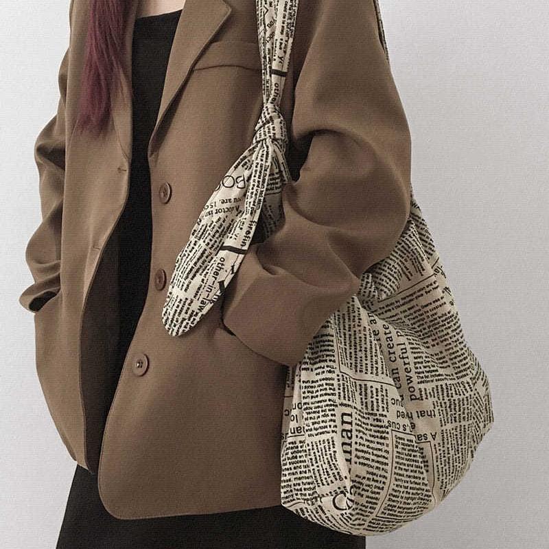 Women Canvas Bags Travel Casual Large Daily Shoulder Tote Shopper Handbag Simple English Newspaper Sense