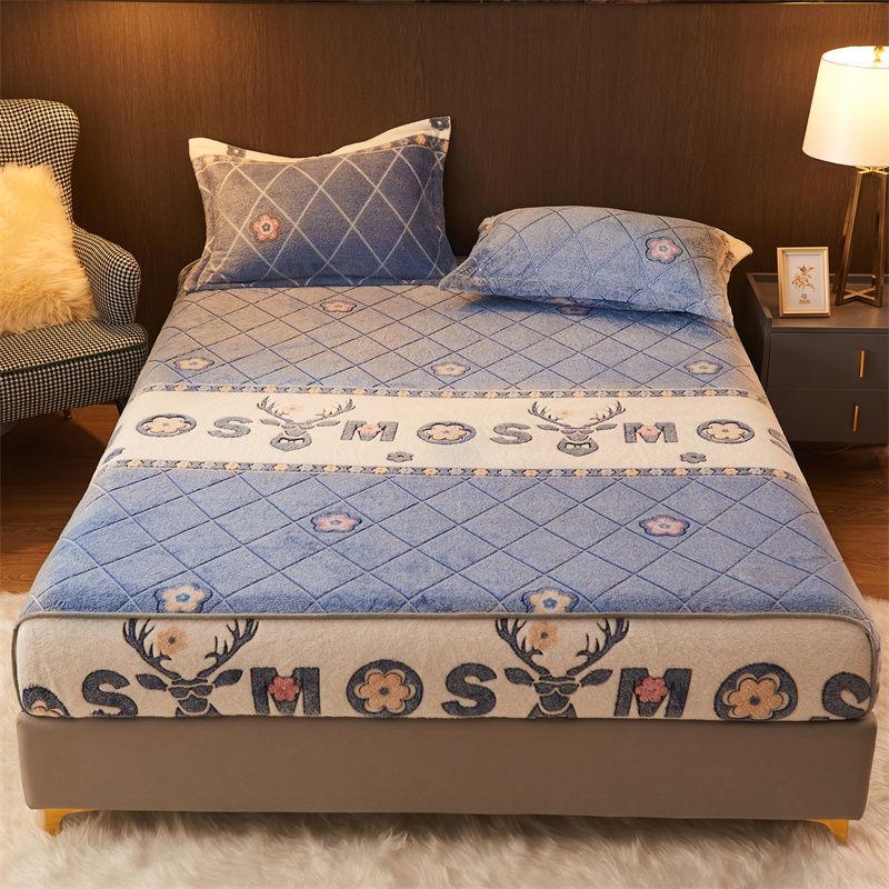 3pcs/set Thick Coral Velvet Bed Cover Winter Warm Bedspread Plus Velvet Mattress Cover Twin Queen King Size