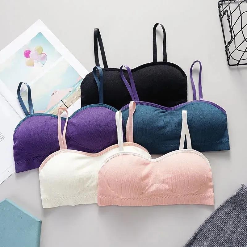 Korean Version Breast Wrapping and Rag Bra All Inclusive Gathering Without Steel Ring Thin Adjustable Solid Color Simple Bra