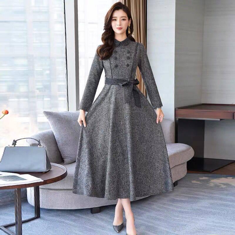 Women Vintage Front Button A-line Party Dress Long Sleeve Elegant Mini Dress Fashion Dress