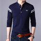 Men's Long-sleeved Polo Shirt Stand Collar Lapel Stripes Sweatshirt Bottoming Shirt Loose Casual Solid Color Shirt