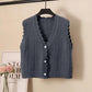 Wool Knitted Vest Women's Vest Spring and Autumn Loose Short Wave Side Single-breasted Hollow Sweater Small Cardigan