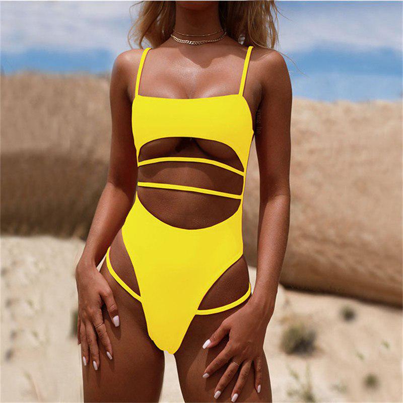One Piece Swimsuit High Cut Black Sexy Cross Halter Swimwear Women Solid Bathing Suits Beach Wear
