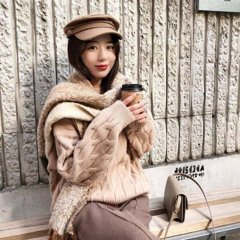 Women Winter Thick Warm Plus Size Knit Sweater Women Loose O-Neck Pullover Twist Pullover Sweater