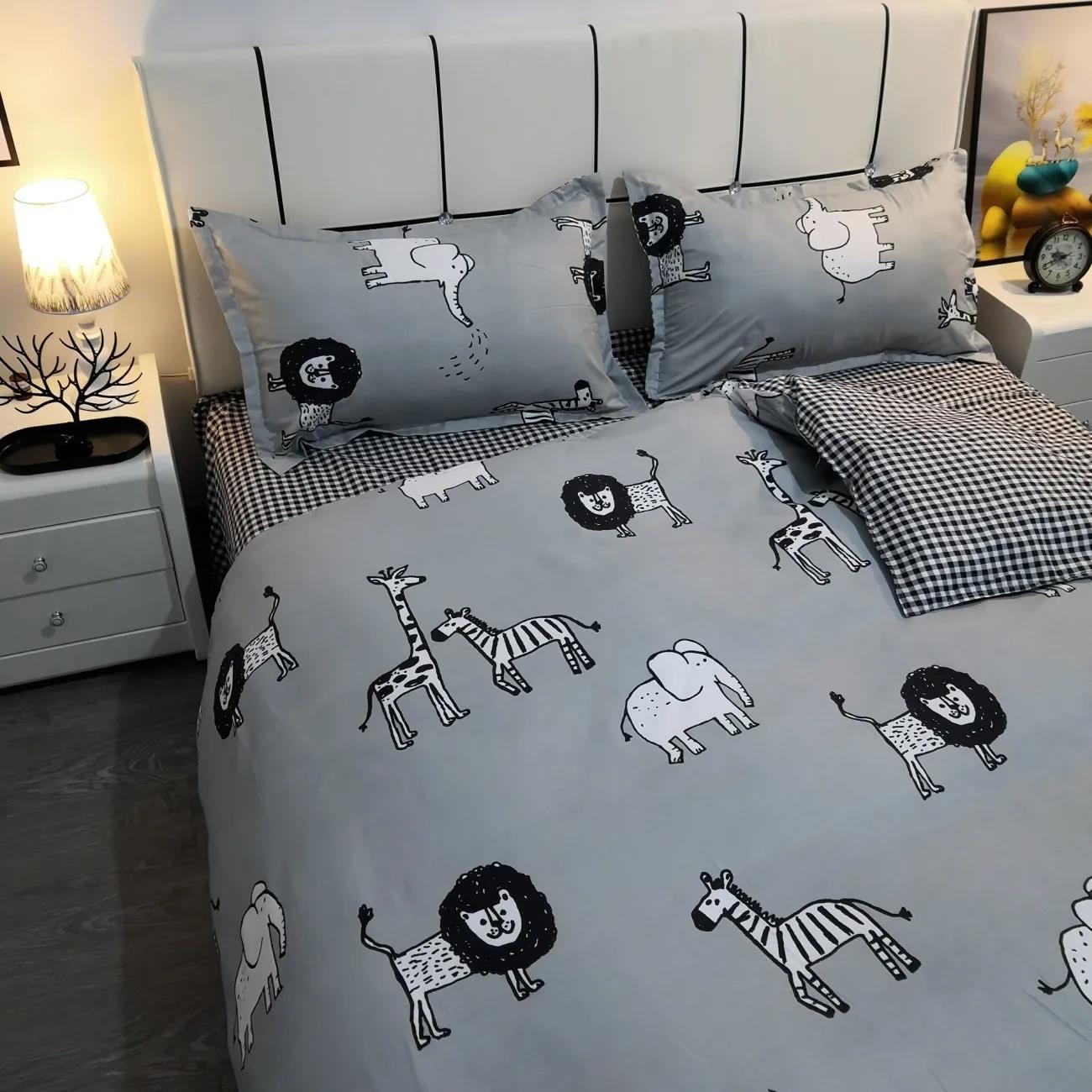 Cotton Fashion Printing Four-piece Skin-friendly Soft Quilt Cover Sheet Double Bed Bedding Set