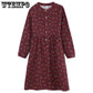 Floral Dress O Neck Long Sleeve Button Cotton Linen A-Line Midi Dresses Elegant Party Vintage Vestidos