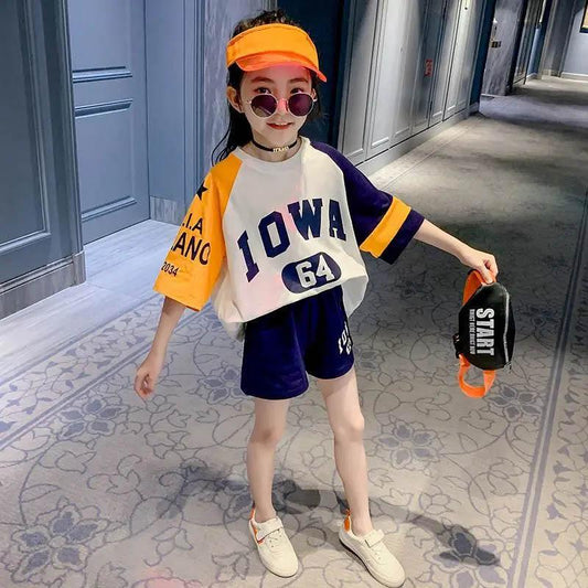 Cotton Comfortable Soft Girls Short Sleeve Shorts Casual Suit Summer Sports Loose Cool Breathable Two-piece Set