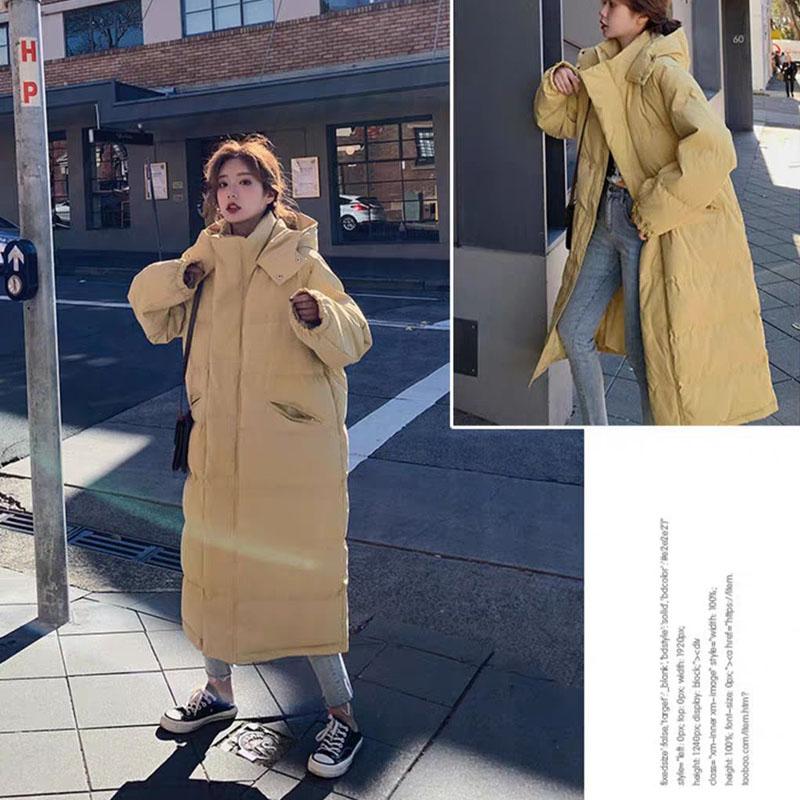Winter Ins Style Leisure Free Complex Mid-length Solid Color Hooded Jacket Loose Large Size Female Down Padded Jacket