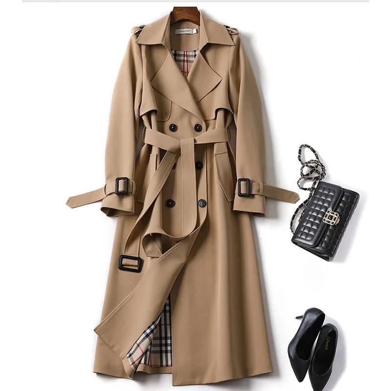 Women's Mid-length Windbreaker Spring and Autumn Plus Size British Style Coat Over The Knee Coat