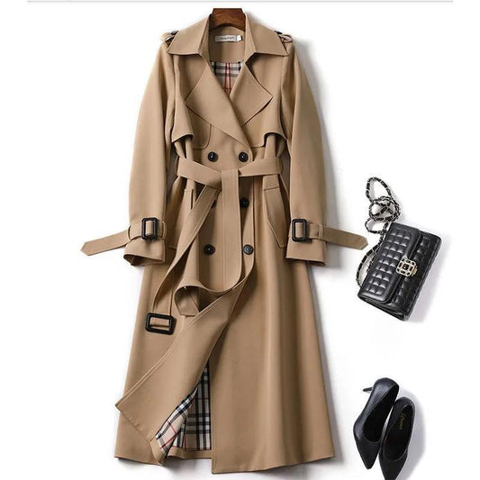 Women's Mid-length Windbreaker Spring and Autumn Plus Size British Style Coat Over The Knee Coat
