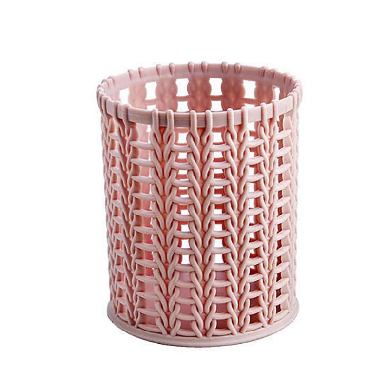 Nordic Simple Imitation Rattan Plastic Pen Holder Female Ins Student Office Desktop Creative Hollow Stationery Storage Tube