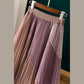 Pleated Printed Gauze Skirt High Waist Elastic Waist Mid-length Large Hem Skirt Spiral Color Stitching Lace A-line Skirt