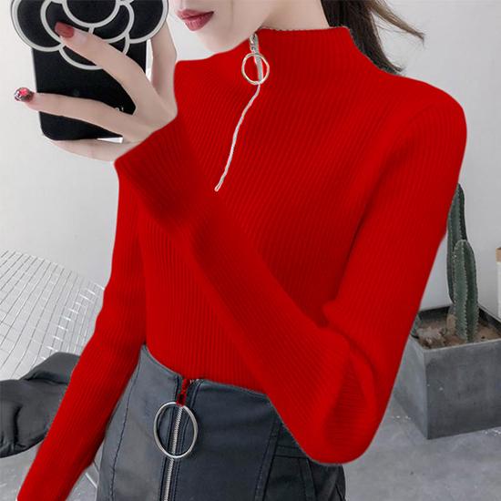 Zipper Turtleneck Women Sweater Solid 2019 Winter Fashion Sweater Ladies Slim Sexy Knitted Pullovers