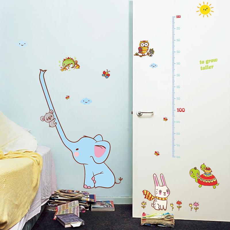 [Wall sticker] new design Long nose elephant height wall stickers for kids rooms children bedroom ho