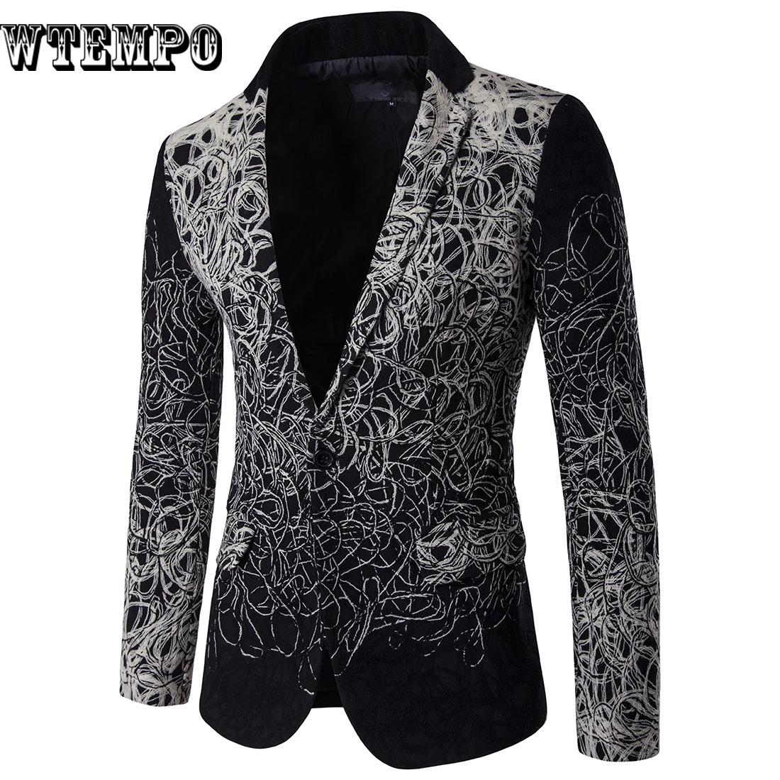 Coat Single-breasted Business Fashion Print Flowers Men High Quality Suit Jacket