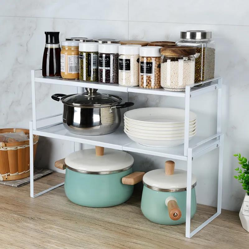 Kitchen Cabinet Layered Rack Desktop Storage Rack Storage Cabinet Inner Compartment Divider Single-layer Double-layer Pot Rack Kitchen Supplies