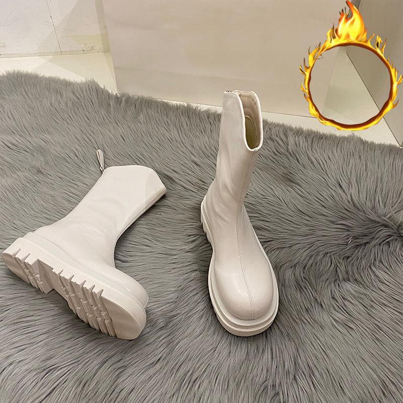 Chelsea Boots Mid-tube Boots Plus Velvet Snow Boots British Style Martin Boots Thick-soled Winter Boots Autumn and Winter