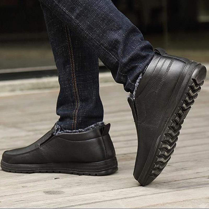 Winter Plus Velvet Thickening PU Leather Waterproof Cold Snow Boots Leisure Warm Lazy Non-slip Shoes for The Elderly