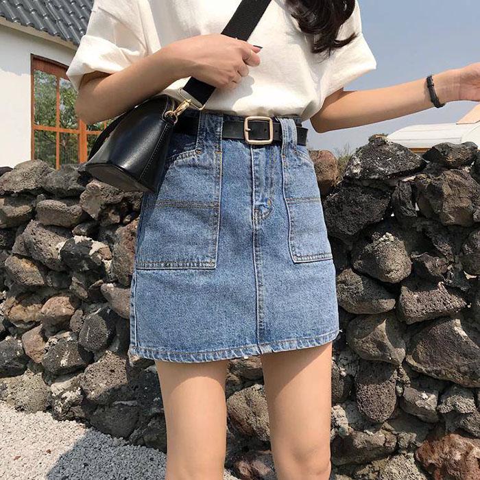 S-5XL Women Large Size Denim Skirt Anti-light Thin Student Bag Hip Skirt Mini A-line Skirts