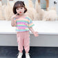 Girls Cute Striped Short Sleeve Casual Pants Suit Summer Baby Rainbow Print Breathable Comfortable Soft Two-piece Set