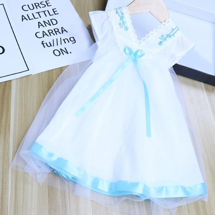 Children Dress Spring Summer Embroidery Kids Clothing  Baby Girls Clothing Solid Yarn Sleeveless Dress Girl