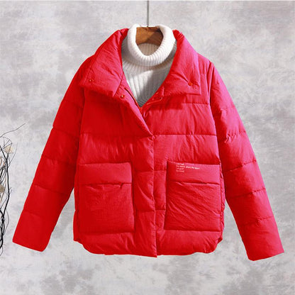 Frosted Fabric Large Size Short Padded Jacket Women Stand-up Collar Small Padded Jacket Korean Style Popular Padded Jacket Winter Jacket