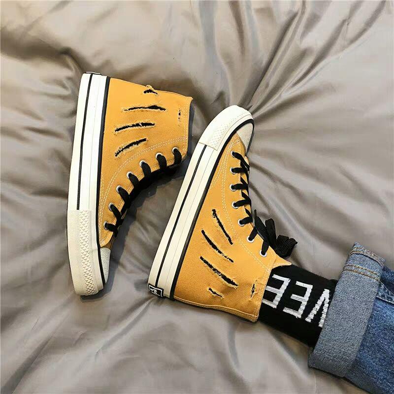 Canvas shoes men's high-top sneakers Korean casual wild tide shoes small dirty orange mid-top shoes