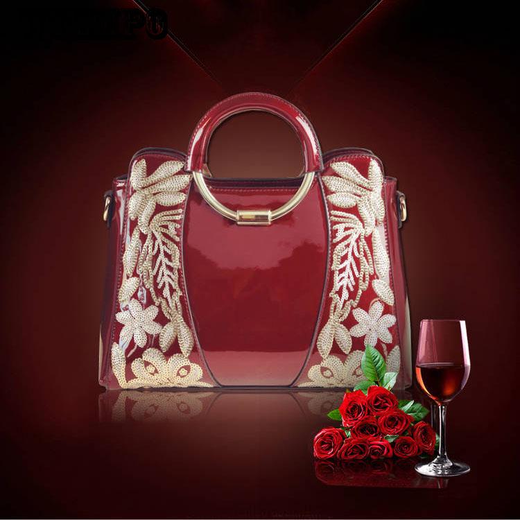 Single Shoulder Messenger Bag Female Fashion Wild Handbag Embroidered Handbags Patent Leather