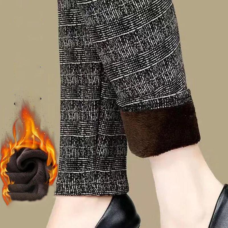 Plus Fleece Middle-aged and Elderly Outer Wear Leggings Women Autumn and Winter High Waist Plus Fleece Mother Pants Plus Size Warm Pants