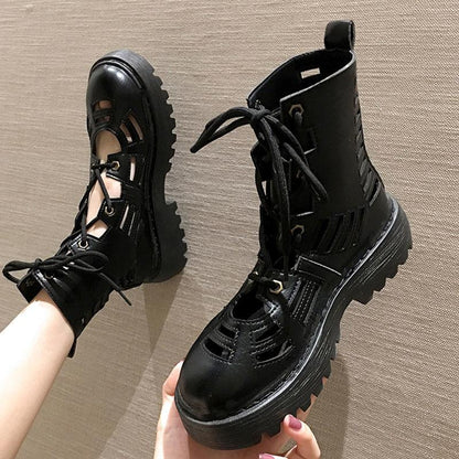 Women's Summer Thin Martin Boots Korean Style All-match Breathable Short Boots British Style Thick-soled Summer Hollow Sandals