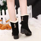 Snow Boots Women's Warm and Velvet Autumn and Winter Women's Short Boots Thick-soled Thick-heeled Fringed Mid-tube Boots