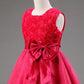 Summer Girls Dress Mesh Puffy Rose Princess Birthday Dress Skirt Sweet Bow Tutu Skirt Waist Round Neck Sleeveless A-line Skirt