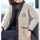 Knitted Cardigan Ladies Spring and Autumn Embroidered Pocket Loose V-Neck Thickened Plus Size Sweater Jacket