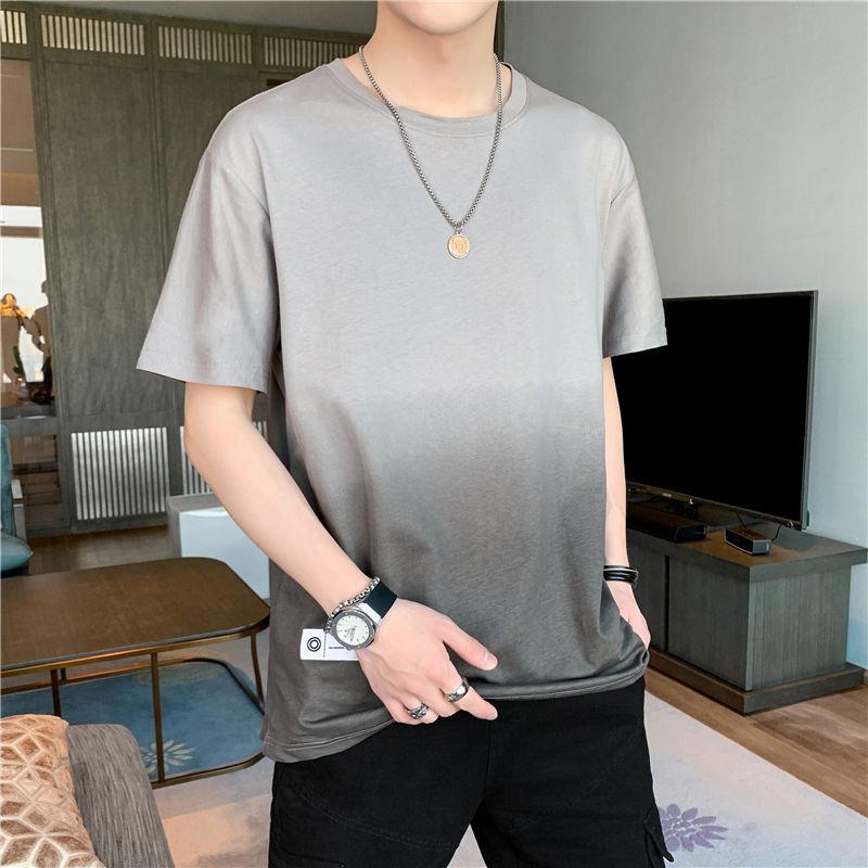 Men's Summer All-match Short-sleeved T-shirt Gradient Clothes Pure Cotton Loose Half-sleeved Men's Shirt