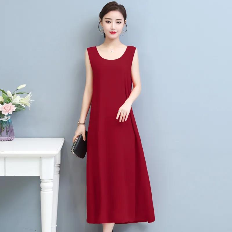 Women's Sleeveless Long Dress Round Neck Casual Loose Party Maxi Dress Bottoming Dress