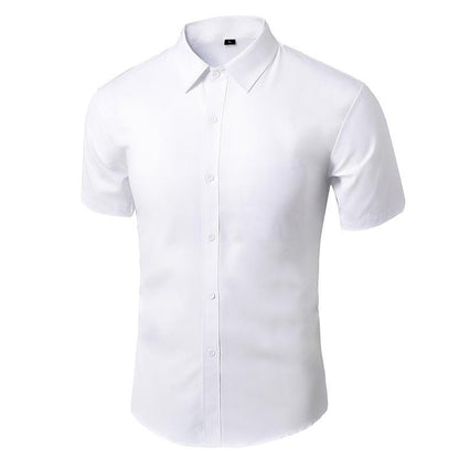 Men Business Shirts Casual Tees Summer Short Sleeves T-shirt Stretch Cardigan Button Down Undies Male Clothing Solid Color Top