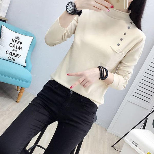 Autumn and Winter Half Turtleneck Neck Long-sleeved Sweater Loose All-match Solid Color Bottoming Shirt