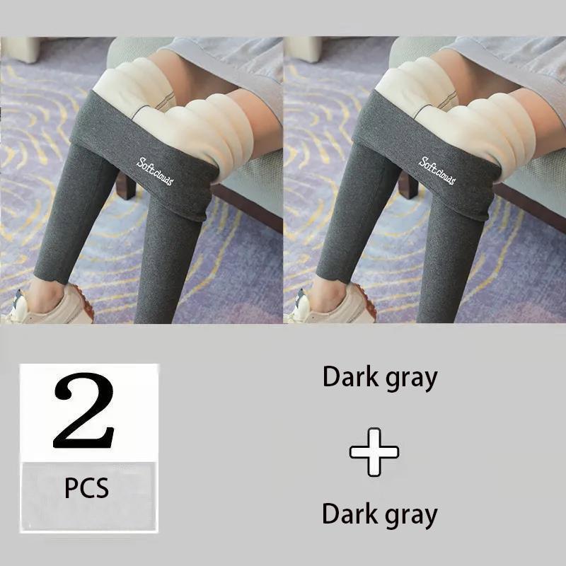 2Pcs Winter Lamb Velvet Leggings for Women's Outer Wear High Waist Plus Velvet Thick Solid Color Plus Size One-piece Warm Pants