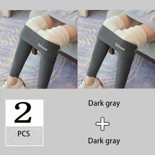 2Pcs Winter Lamb Velvet Leggings for Women's Outer Wear High Waist Plus Velvet Thick Solid Color Plus Size One-piece Warm Pants
