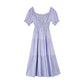 Female Simple and Elegant Travel Casual Dress Bubble Sleeve Slim Square Collar Long Dress In Summer