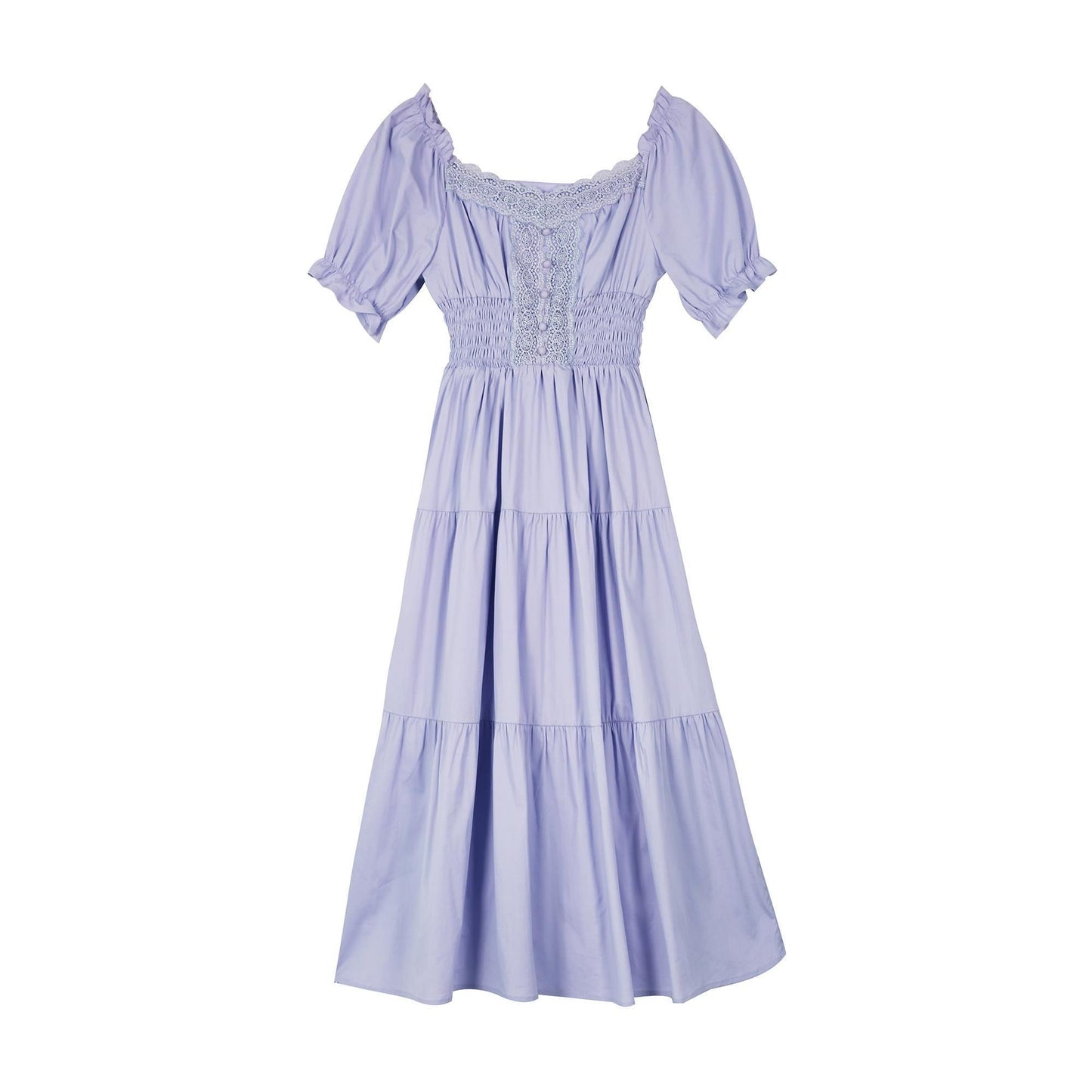 Female Simple and Elegant Travel Casual Dress Bubble Sleeve Slim Square Collar Long Dress In Summer